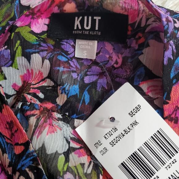 Kut From the Kloth Jasmine Floral Semi-sheer Chiffon Button-down Blouse S NWT - Picture 4 of 10